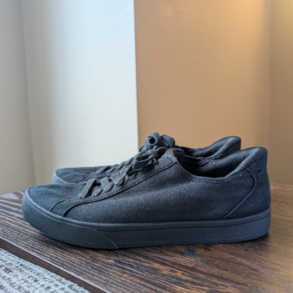 Kizik Irvine Black Cotton Canvas Slip-on Lace Up Sneakers Shoes